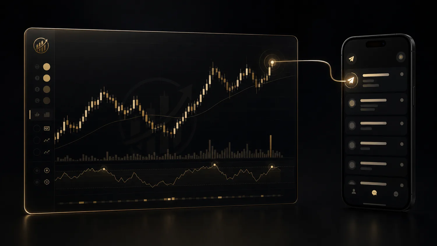 Illustration of an OnlyScreener Pro chart and Telegram alert